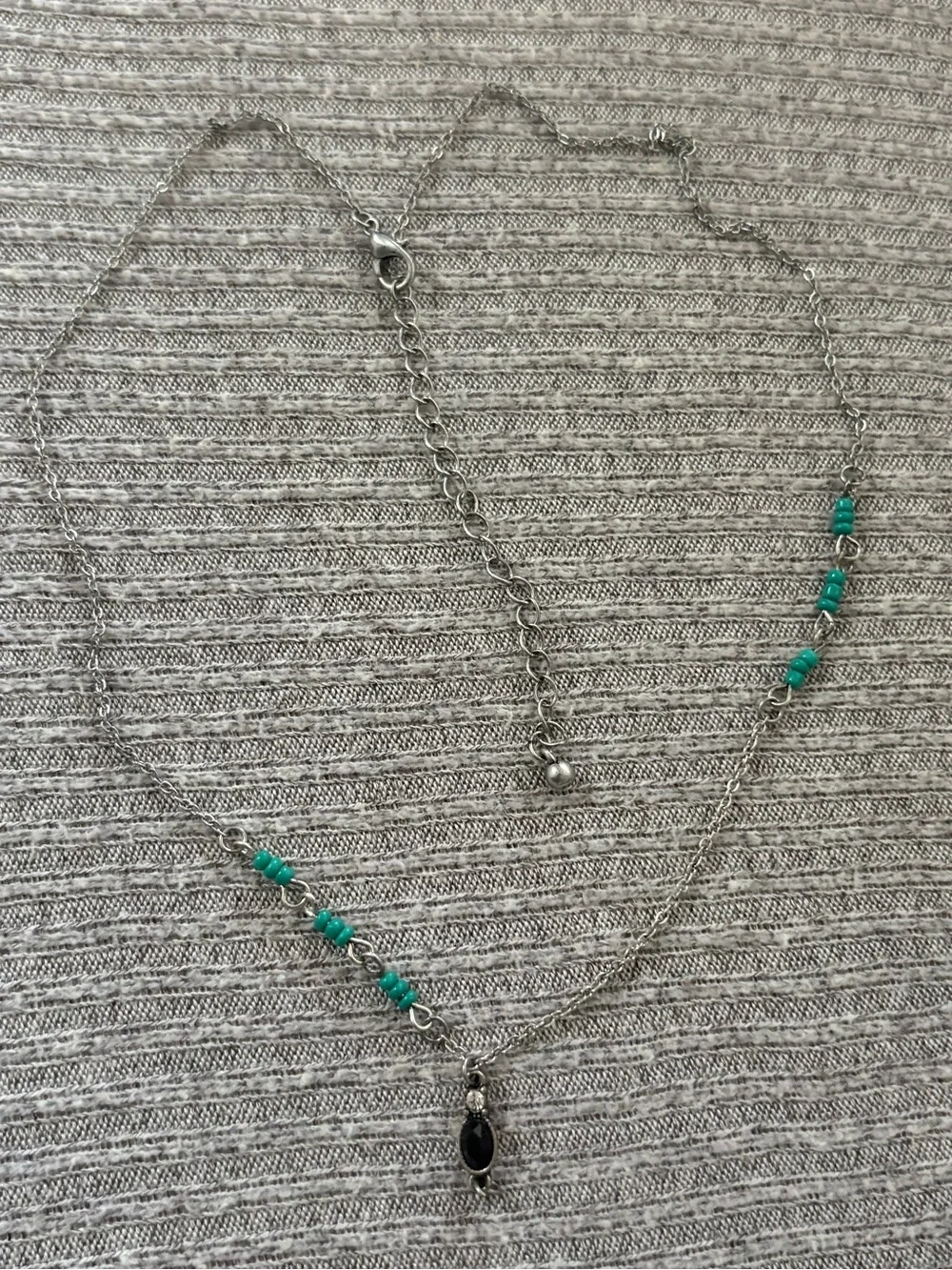 Bohemian theme silver tone blue beaded adjustable chain necklace